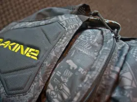 Close-up of a hydration backpack and its padded harness
