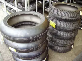 Stacks of motorcycle racing tyres