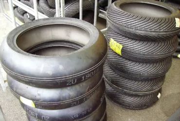 Stacks of motorcycle racing tyres