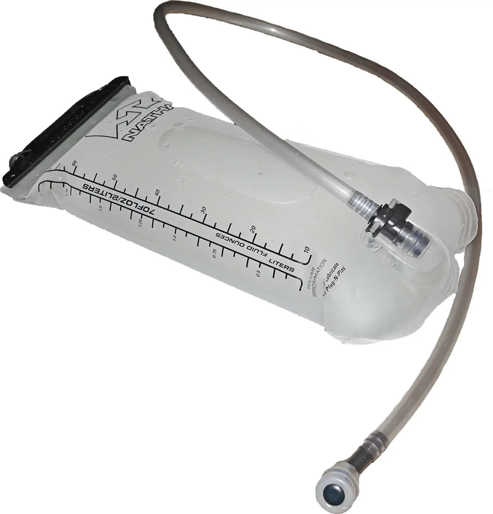 Hydration reservoir with drinking tube laid out for inspection