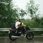 Motorcyclist on a wet road