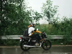 Motorcyclist on a wet road