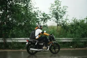 Motorcyclist on a wet road