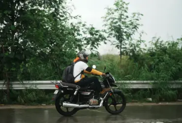 Motorcyclist on a wet road